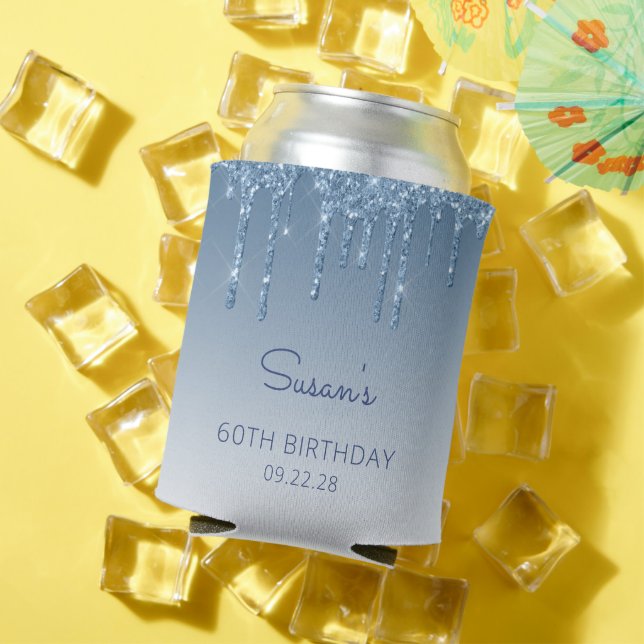 Rafraîchisseur Pour Canette Parties scintillant bleue personnalisée 60e annive (Été in situ)