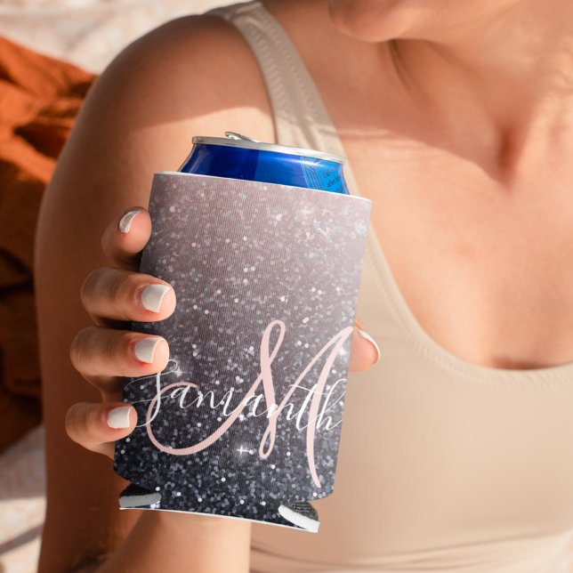 Rafraîchisseur Pour Canette Parties scintillant moderne noire et rose Étincell (Créateur téléchargé)