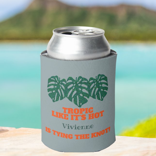 Rafraîchisseur Pour Canette Parties scintillant tropicale Monstera Bachelorett (Tropical Bachelorette Party favor Tropic Like It's Hot She is tying the knot glitter monstera leaves)