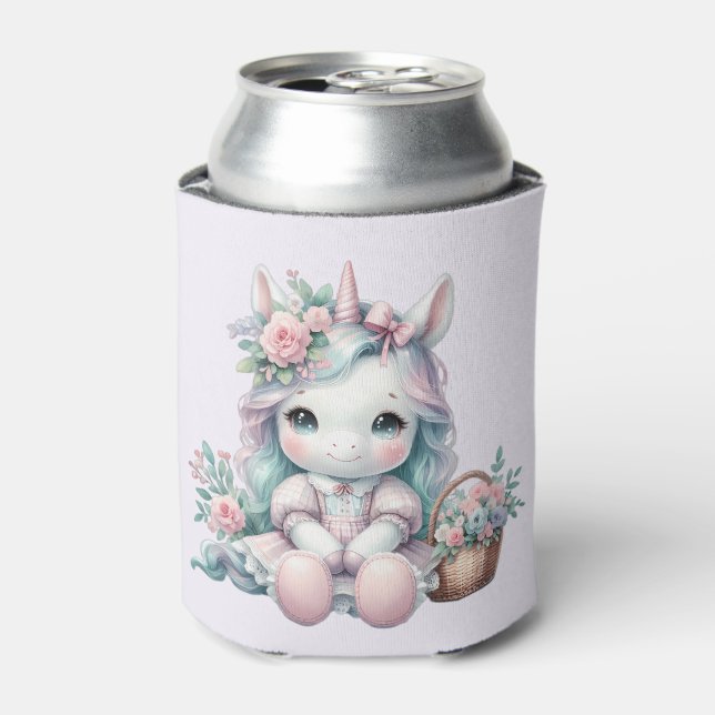 Rafraîchisseur Pour Canette Pastel Kawaii Unicorn Doll with Flower Basket (Can devant)