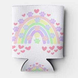 Rafraîchisseur Pour Canette Pastel Rainbow Hearts et Empreintes de pattes de c
