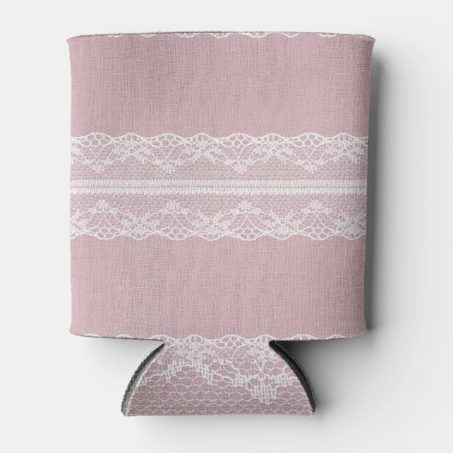 Rafraîchisseur Pour Canette Pastel rose blanc dentelle texture (Devant)