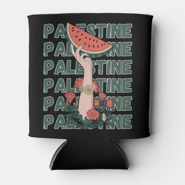 Rafraîchisseur Pour Canette pastèque, fleurs et texte Palestine Répéter  (Devant)