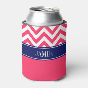 Rafraîchisseur Pour Canette Pastèque Rose Blanc LG Chevron Navy Nom Monogramme