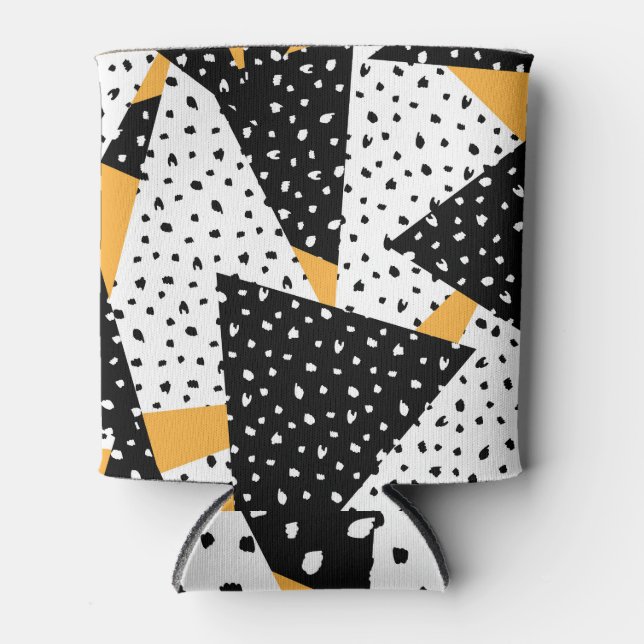 Rafraîchisseur Pour Canette Patchwork de points minimaux : noir blanc jaune (Devant)