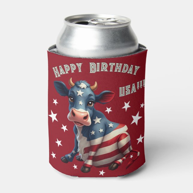 Rafraîchisseur Pour Canette Patriotic American Flag Cow Illustration (Can devant)