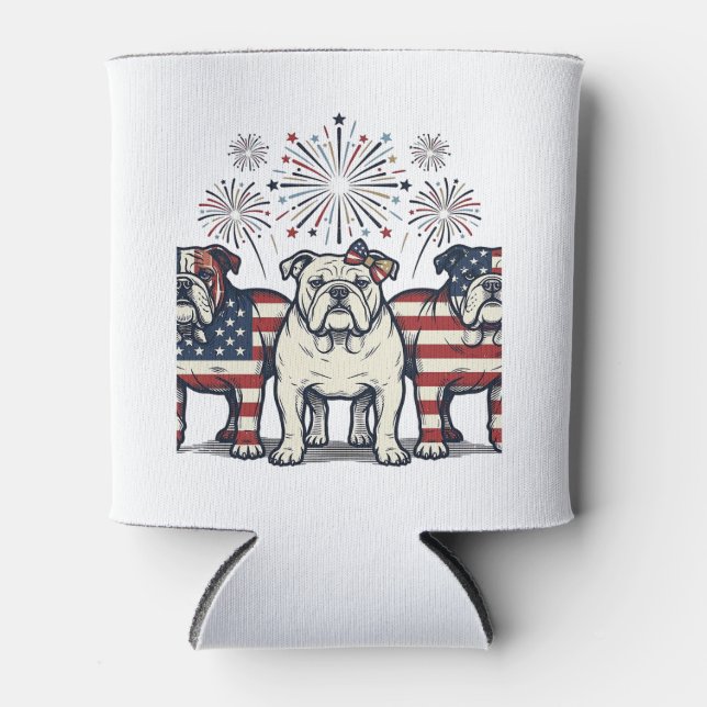 Rafraîchisseur Pour Canette Patriotic Bulldog Fireworks Vintage Engraving Desi (Devant)