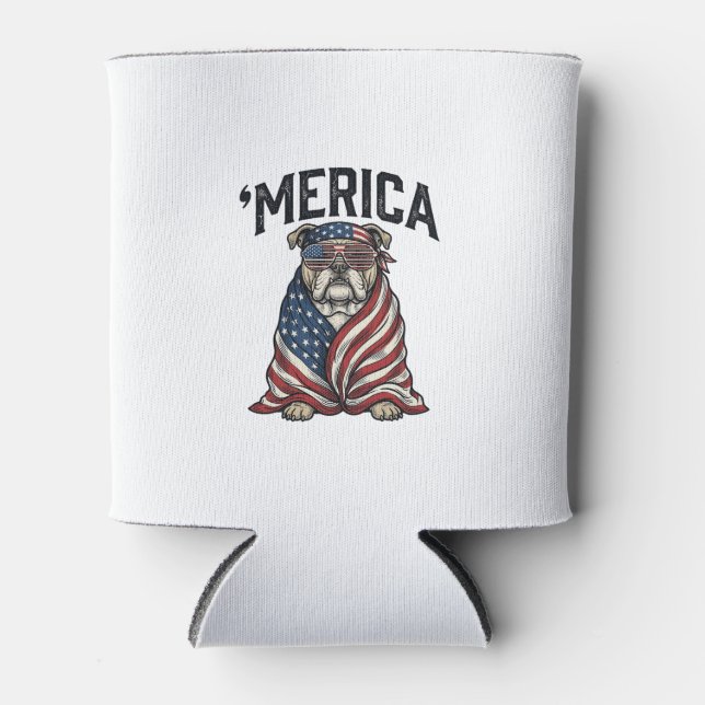 Rafraîchisseur Pour Canette Patriotic Bulldog 'Merica Vintage Vector Shirt Des (Devant)