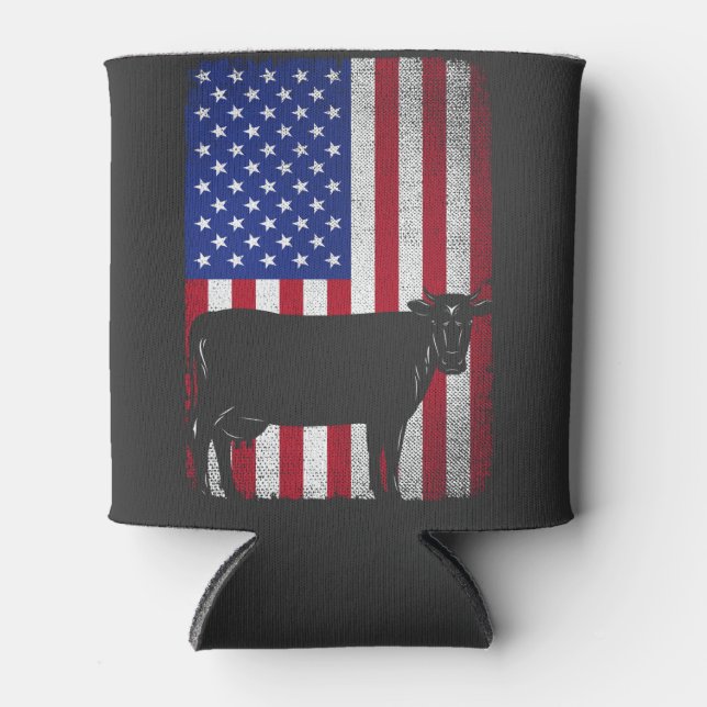 Rafraîchisseur Pour Canette Patriotic Cow Farmer Farm USA American Flag (Devant)