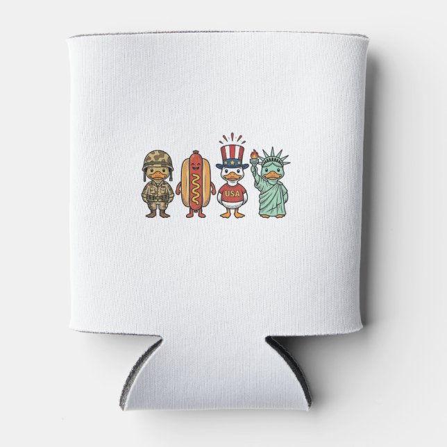 Rafraîchisseur Pour Canette Patriotic Duck and Hot Dog Vintage Vector Shirt_1 (Devant)