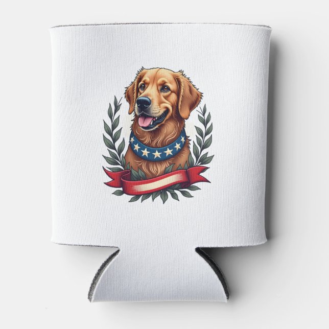 Rafraîchisseur Pour Canette Patriotic Golden Retriever Americana Art Tee 2 (Devant)