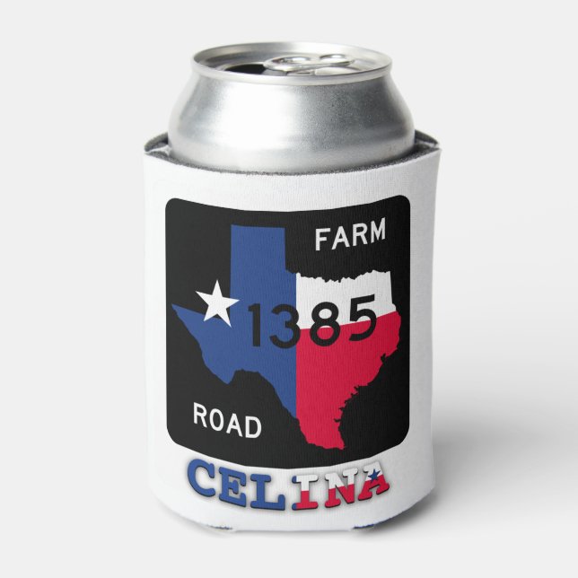 Rafraîchisseur Pour Canette Patriotique Celina, TX & Texas Longhorn Can Cooler (Can devant)