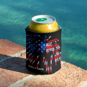 Rafraîchisseur Pour Canette Patriotique USA Drapeau Feu d'artifice Rouge Bleu