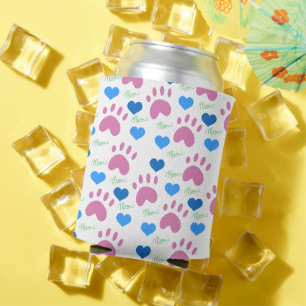 Rafraîchisseur Pour Canette Patte de chat rose coeurs bleus motif miaou