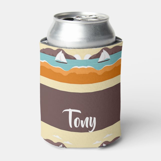 Rafraîchisseur Pour Canette Paysage tropical avec motif de yacht (Can devant)