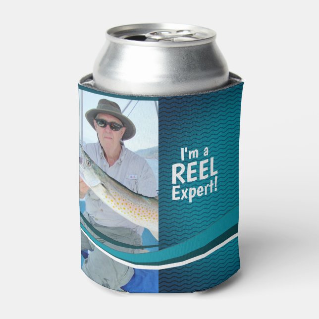Rafraîchisseur Pour Canette Pêcheur Papa Turquoise Bleu Vagues Bière personnal (Can devant)