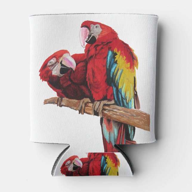 Rafraîchisseur Pour Canette Peinture couleur rouge Macaw Aquarelle (Devant)