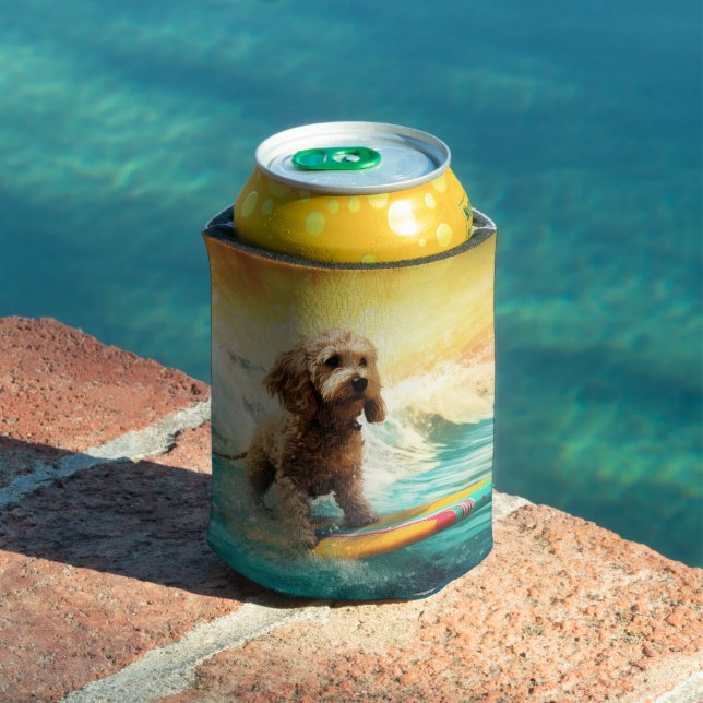 Rafraîchisseur Pour Canette Peinture de surf de plage de Cockapoo  (Piscine in situ)
