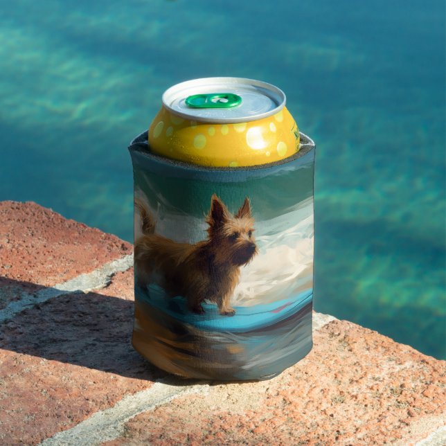 Rafraîchisseur Pour Canette Peinture de surf de plage de Terrier Australien (Piscine in situ)