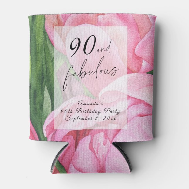 Rafraîchisseur Pour Canette Peonies Rose 90e fête d'anniversaire (Devant)