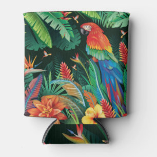 Rafraîchisseur Pour Canette Perroquet tropical : Arrière - plan floral exotiqu