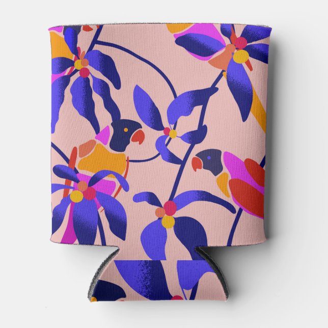 Rafraîchisseur Pour Canette Perroquets Vintages roses : Illustration Exotique  (Devant)