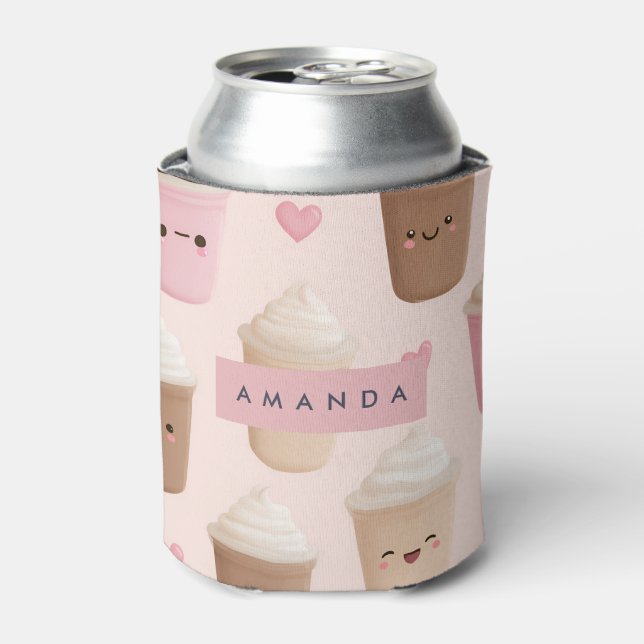 Rafraîchisseur Pour Canette Personalized Cute Pink Kawaii Coffee Cup (Can devant)