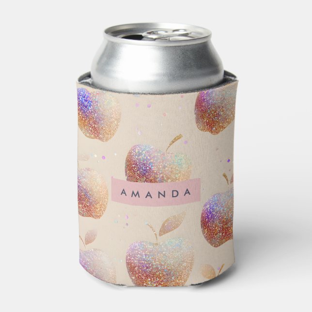 Rafraîchisseur Pour Canette Personalized Glitter Apple Sparkle Fruit Pastel  (Can devant)