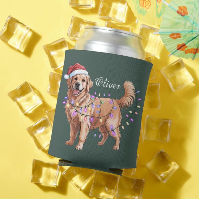 Rafraîchisseur Pour Canette Personalized Name Christmas Golden Retriever Dog  (Été in situ)