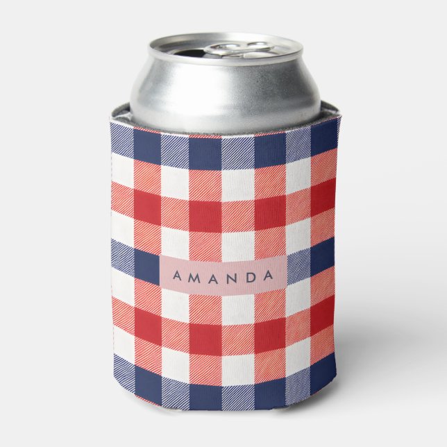 Rafraîchisseur Pour Canette Personalized Patriotic Red, White & Blue Gingham (Can devant)
