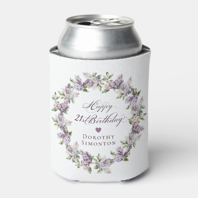 Rafraîchisseur Pour Canette Personnalisé 21e anniversaire Purple Lilac Fleur d (Can devant)