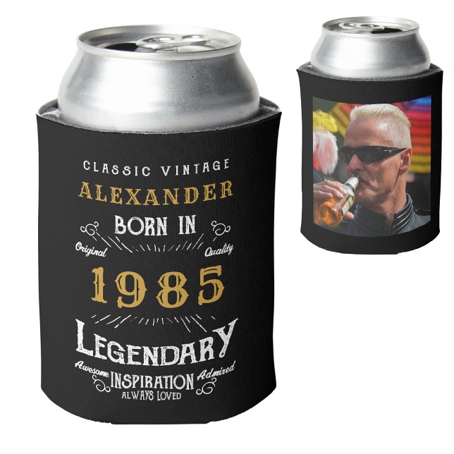 Rafraîchisseur Pour Canette Personnalisé 40e anniversaire Ajouter un nom Année (Personalized 40th birthday can cooler with custom name, year and photo template.)