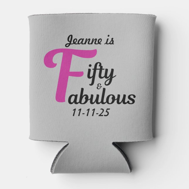 Rafraîchisseur Pour Canette Personnalisé 50 et fabuleux joyeux cinquantième an (Devant)