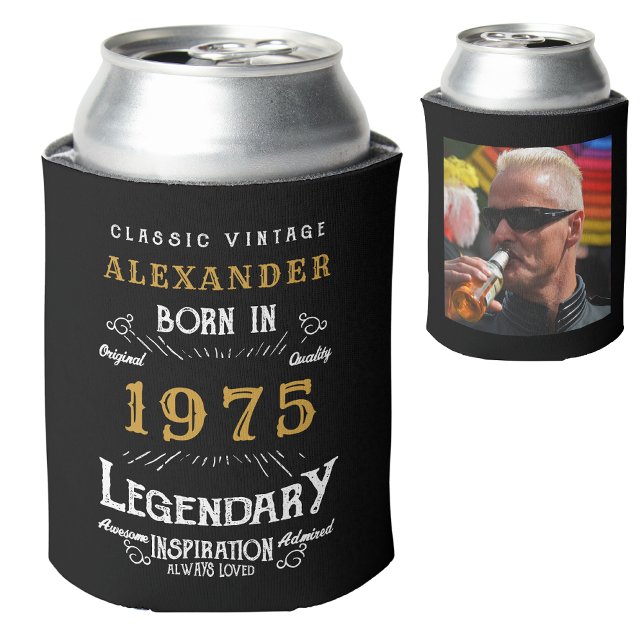 Rafraîchisseur Pour Canette Personnalisé 50e anniversaire Ajouter un nom Année (Personalized 50th birthday can cooler with custom name, year and photo template.)
