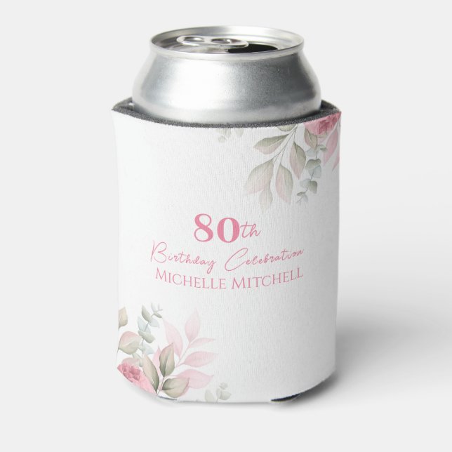 Rafraîchisseur Pour Canette Personnalisé 80e anniversaire Aquarelle rose Flora (Can Dos)