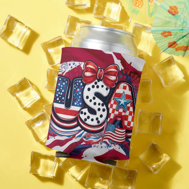Rafraîchisseur Pour Canette Personnalisé USA Imprimer - Retro Patriotic Americ (Été in situ)