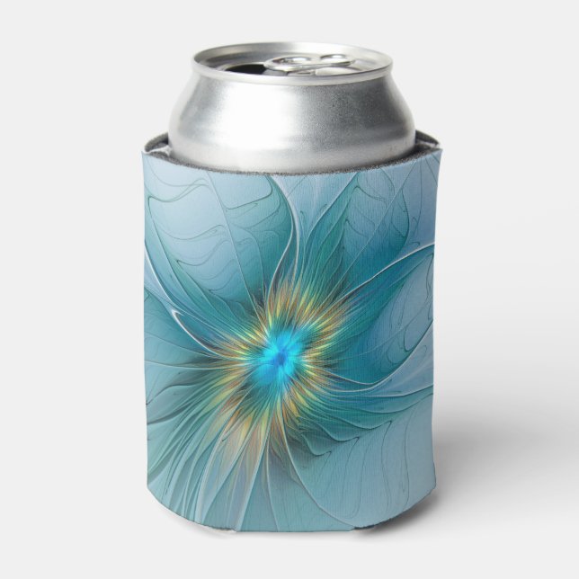 Rafraîchisseur Pour Canette Petite Beauté Moderne Bleu Or Fractal Art Flower (Can devant)