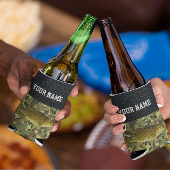 Rafraîchisseur Pour Canette Petite-bouche Basse Nom de pêche Camion robuste (Smallmouth Bass Fishing Camo Beverage Cooler)