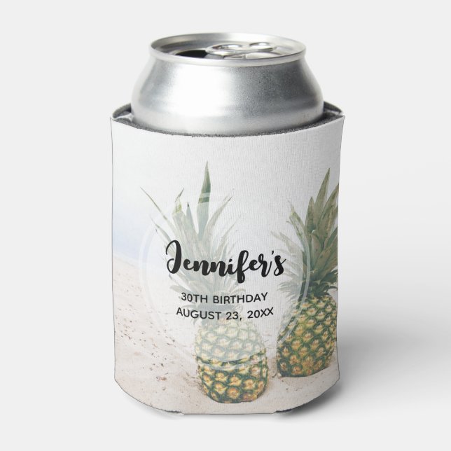 Rafraîchisseur Pour Canette Photo de 2 ananas sur une plage Anniversaire (Can devant)