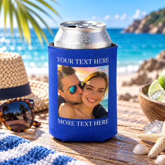 Rafraîchisseur Pour Canette Photo et texte personnalisés bleu
