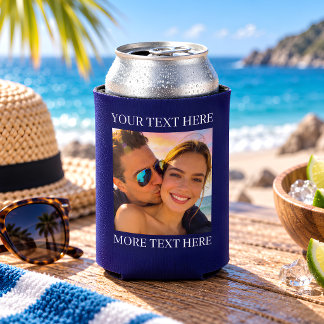Rafraîchisseur Pour Canette Photo et texte personnalisés Navy Purple