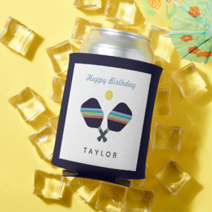 Rafraîchisseur Pour Canette Pickleball Party Sports Bleu foncé Paddles rayées