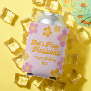 Rafraîchisseur Pour Canette Pickleball Party Super Retro Rose Orange Fleurs