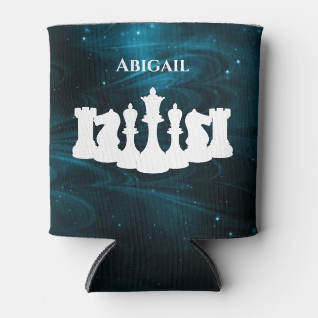 Rafraîchisseur Pour Canette Pièce d'échecs Personnalisée en Nébuleuse Bleue Re (Devant)