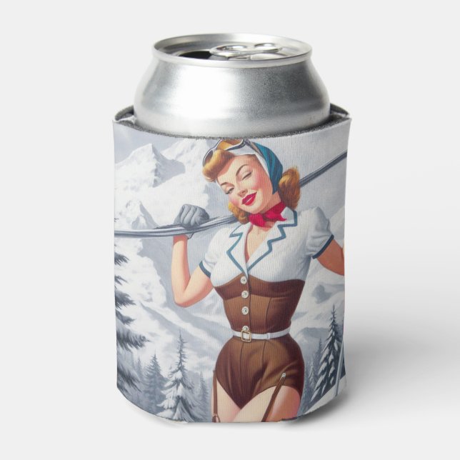 Rafraîchisseur Pour Canette Pin-up ski hiver vintage (Can devant)