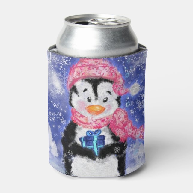Rafraîchisseur Pour Canette Pingouin bébé Noël Pouvant refroidir avec cadeau (Can devant)