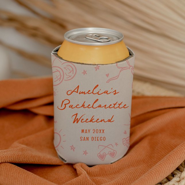 Rafraîchisseur Pour Canette Pink and Red Sketch Bachelorette Week-end Party (Pink and red bachelorette party personalized can coolers.)