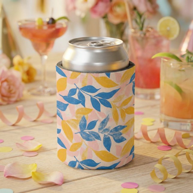 Rafraîchisseur Pour Canette Pink, Blue, and Yellow Lithograph Floral Wedding (Pink, Blue, and Yellow Lithograph Floral Wedding Can Cooler)