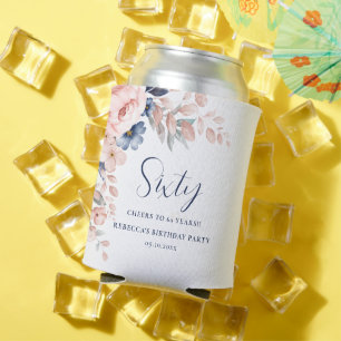 Rafraîchisseur Pour Canette Pink Blue Floral Élégant Script 60e anniversaire