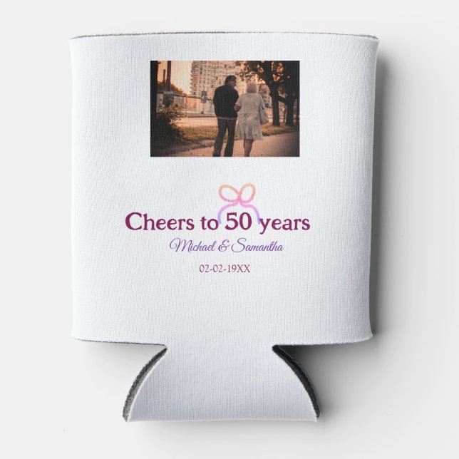 Rafraîchisseur Pour Canette Pink bow cheers to 50 years anniversary wedding  (Devant)